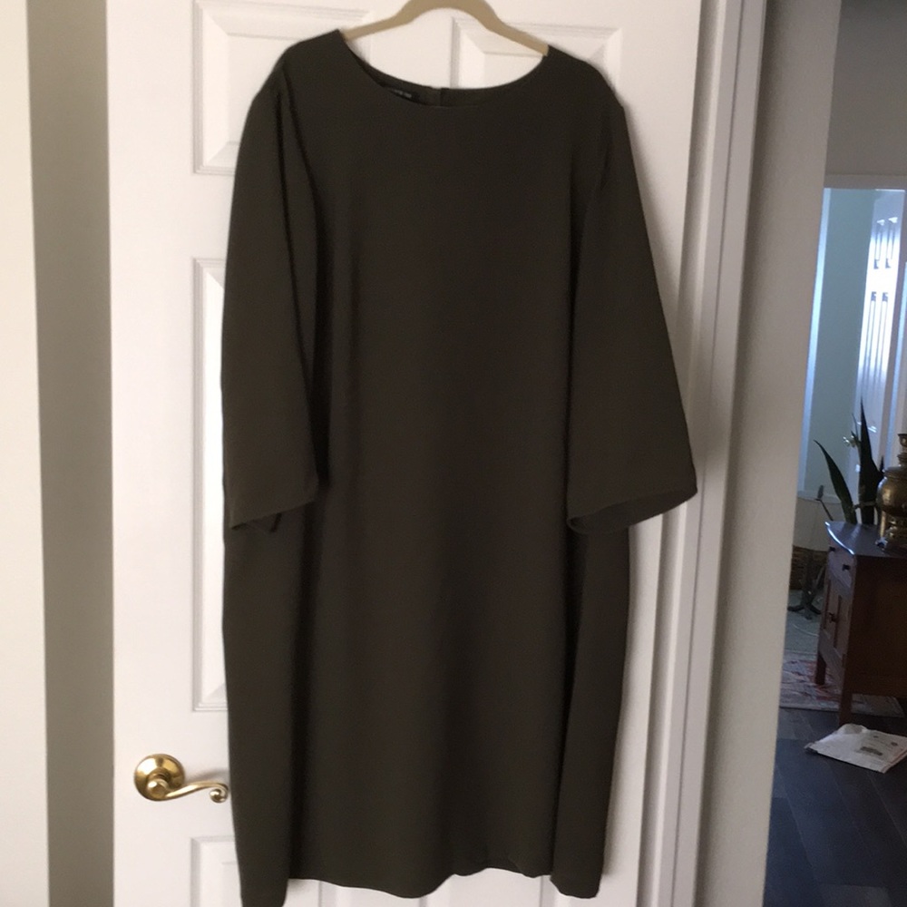 New Lafayette 148 New York washable 3X army green 3/4 sleeves simple dress .